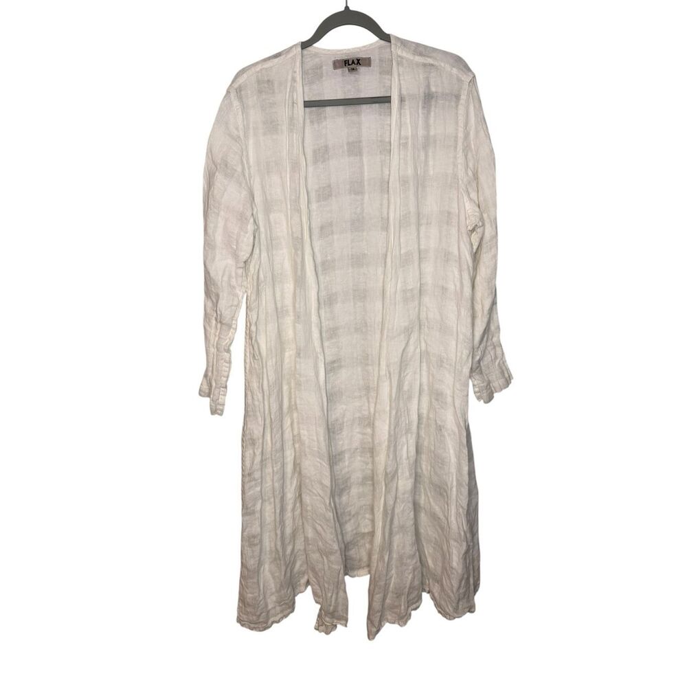Flax 100% Linen Duster Cardigan Textured Weave White Size Medium